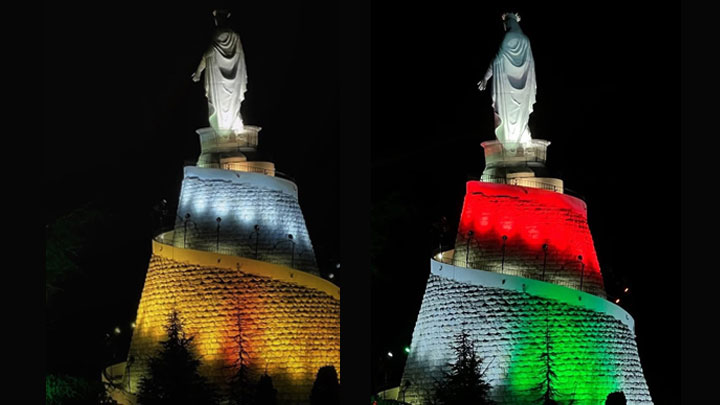 سيّدة لبنان تتّشح بألوان العلمين اللّبنانيّ والفاتيكانيّ