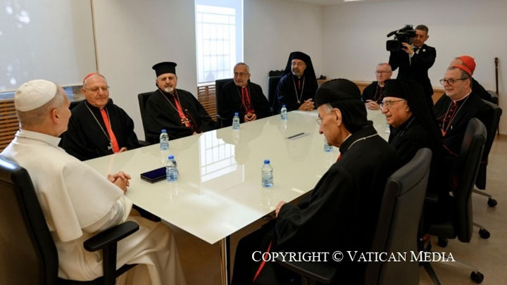 صورة من اللّقاء الخاصّ الّذي جمع البابا ببطاركة الشّرق الكاثوليك